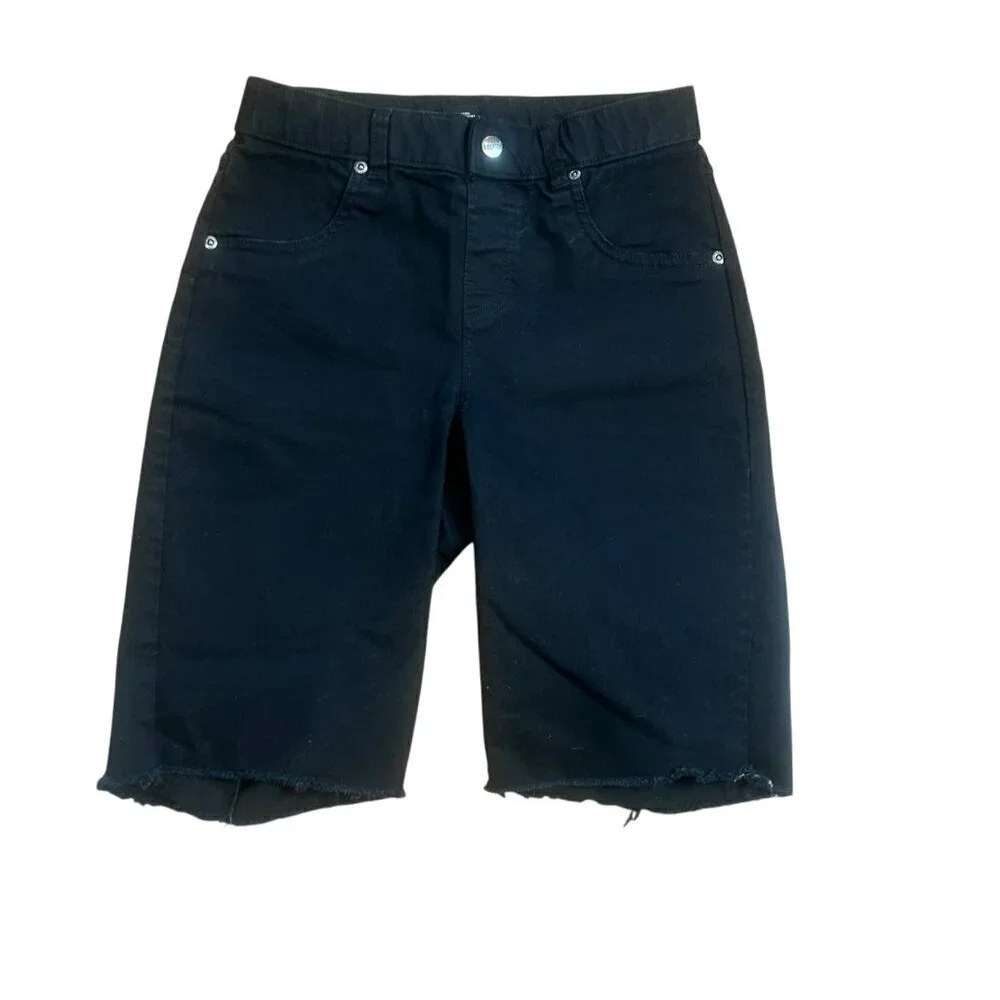 Hue Black Raw Edge Stretch Cotton Bermuda Shorts Size XS